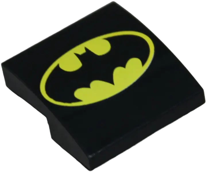 Black Slope, Curved 2 x 2 x 2/3 with Bat on Yellow Oval Batman Logo Pattern