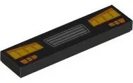Black Tile 1 x 4 with Silver Vehicle Grille, Orange and Yellow Headlights and Signal Lights Pattern