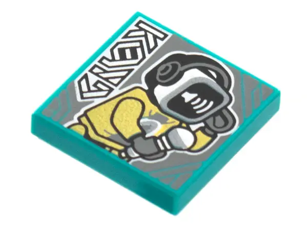 Dark Turquoise Tile 2 x 2 with BeatBit Album Cover - Robot Singer with Beatbox Head Pattern
