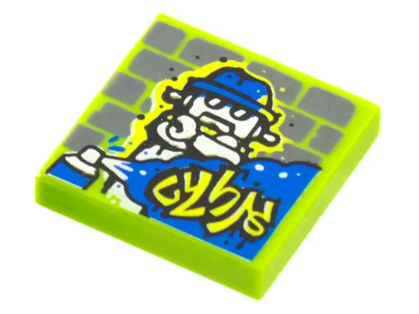 Lime Tile 2 x 2 with BeatBit Album Cover - Robot Graffiti Pattern