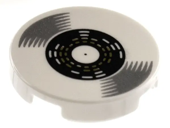 White Tile, Round 2 x 2 with Bottom Stud Holder with Vinyl Record with Black Label Pattern