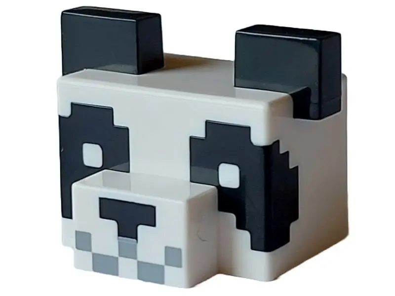 White Creature Head Pixelated with Muzzle and Large Ears with Molded Black Ears, Eyes, and Nose and 