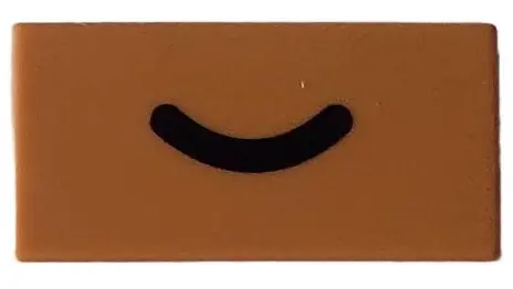 Medium Nougat Tile 1 x 2 with Black Smile / Frown Curved Line Pattern