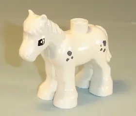 White Duplo Horse Baby Foal Pony with Small Dark Bluish Gray Spots