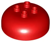 Red Duplo, Brick Round 4 x 4 Dome Top with 2 x 2 Studs