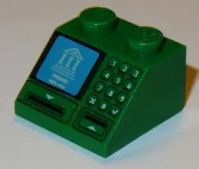 Green Slope 45 2 x 2 with Building on Blue Screen, Card Slot and Keypad Pattern