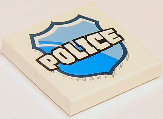 White Tile 2 x 2 with 'POLICE' on Badge Pattern