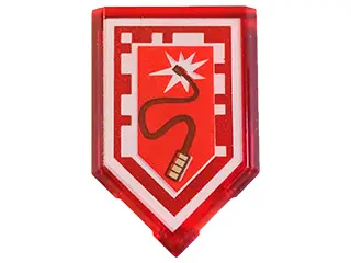Trans-Red Tile, Modified 2 x 3 Pentagonal with Nexo Power Shield Pattern - Whiplash