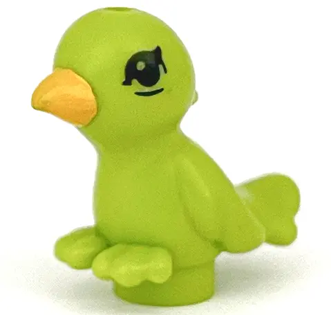 Lime Bird, Friends Style with Bright Light Orange Beak and Black Eyes Pattern