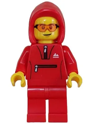 Mountain Bike Cyclist - Male, Red Tracksuit / Hoodie, Safety Glasses