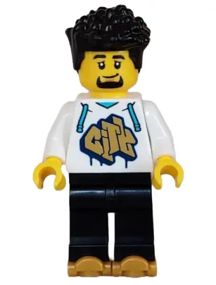 Rollerskater - Male, White Hoodie with Gold 'CITY', Black Legs, Pearl Gold Roller Skates