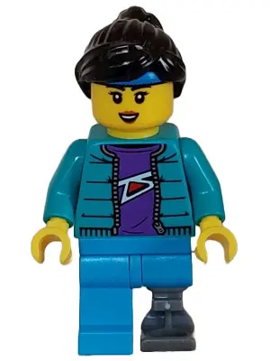 Skateboarder - Female, Dark Turquoise Jacket over Dark Purple Shirt, Dark Azure Legs with Prosthetic