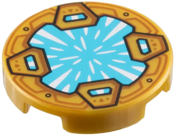 Pearl Gold Tile, Round 2 x 2 with Bottom Stud Holder with Medium Azure Crystal with White Radiating 
