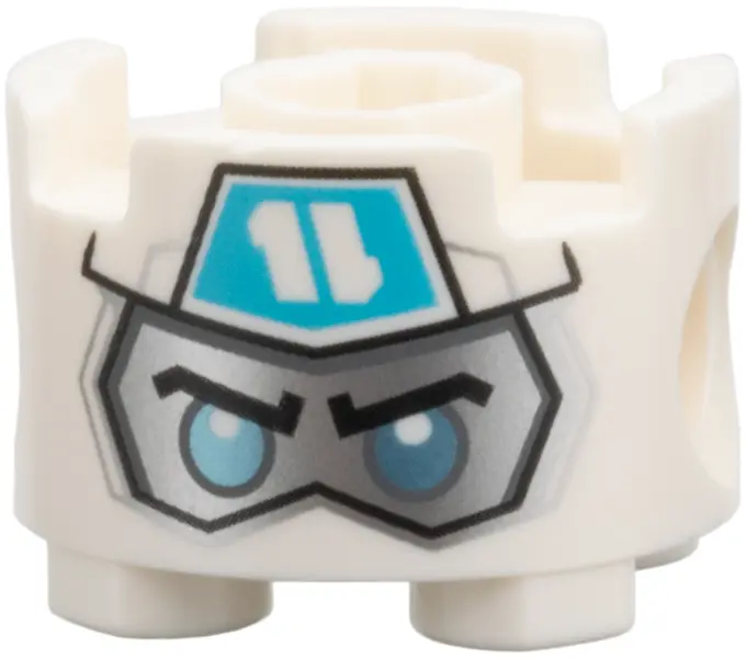 White Brick, Round 2 x 2 with Pin Holes with Balaclava with Ninjago Logogram Letter Z on Medium Azur