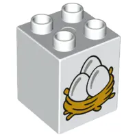 White Duplo, Brick 2 x 2 x 2 with 3 Eggs in Nest Pattern