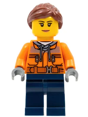Cargo Center Worker - Female, Orange Safety Jacket, Reflective Stripe, Sand Blue Hoodie, Dark Blue L