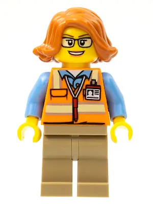 Cargo Office Worker - Orange Safety Vest with Reflective Stripes, Dark Tan Legs, Dark Orange Female 