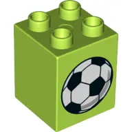 Lime Duplo, Brick 2 x 2 x 2 with Football and Deflated Football on Reverse Pattern (Soccer Ball)