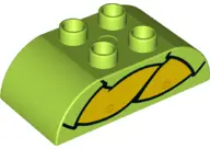 Lime Duplo, Brick 2 x 4 Slope Curved Double with Shirt Sleeves and Crossed Yellow Arms Pattern