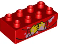 Red Duplo, Brick 2 x 4 with Hands, Arms and Pink Ice Cream Stains Pattern