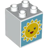 White Duplo, Brick 2 x 2 x 2 with Smiling Sun and  Sleeping Moon on Reverse Pattern