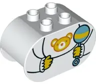 White Duplo, Brick 2 x 4 x 2 Rounded Ends with Teddy Bear Bib and Medium Blue Rattle Pattern