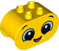 Yellow Duplo, Brick 2 x 4 x 2 Rounded Ends with Happy Face and Sad Face on Reverse Pattern