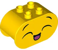 Yellow Duplo, Brick 2 x 4 x 2 Rounded Ends with Laughing Face and Angry Face on Reverse Pattern