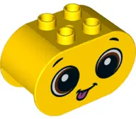 Yellow Duplo, Brick 2 x 4 x 2 Rounded Ends with Silly Face and Embarrassed Face on Reverse Pattern