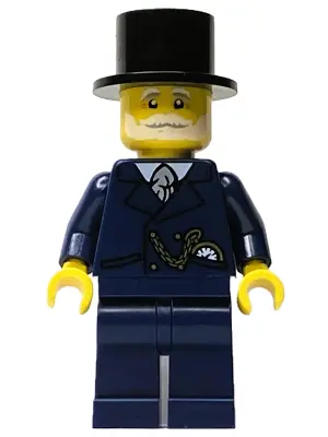 Wintertime Carriage Driver - Male, Dark Blue Suit with Gold Chain and Watch, White Beard and Moustac