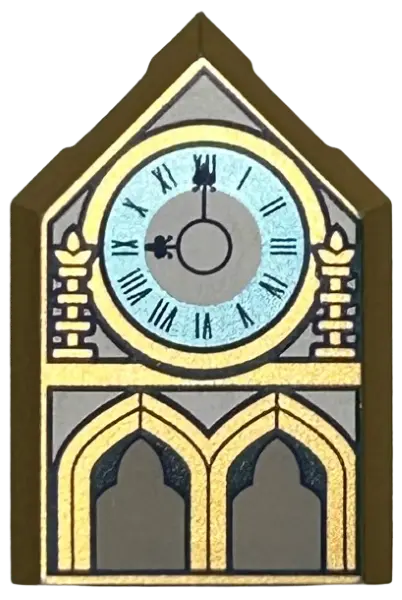 Metallic Gold Tile, Modified 2 x 3 Pentagonal with Clock with Metallic Light Blue Face, Roman Numera