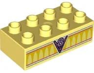 Bright Light Yellow Duplo, Brick 2 x 4 with 'V8' and Bright Light Orange Arches Pattern