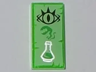 Trans-Bright Green Tile 1 x 2 with Black Goblin Eye and Silver Erlenmeyer Flask with Bright Green Va