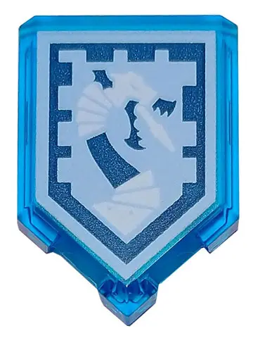 Trans-Dark Blue Tile, Modified 2 x 3 Pentagonal with Nexo Power Shield Pattern - Iron Dragon