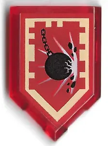 Trans-Red Tile, Modified 2 x 3 Pentagonal with Nexo Power Shield Pattern - Wrecking Ball