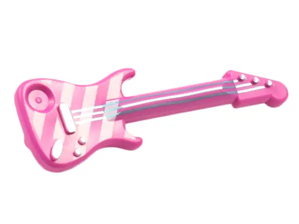 Dark Pink Minifigure, Utensil Musical Instrument, Guitar Electric with Metallic Light Blue Strings, 