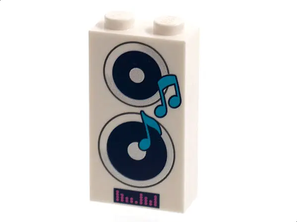 White Brick 1 x 2 x 3 with Black and Silver Speakers, Medium Azure Music Notes, Magenta Equalizer Pa