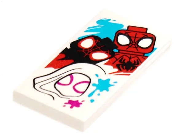 White Tile 2 x 4 with Spidey (Spider-Man), Miles Morales, and Gwen Pattern