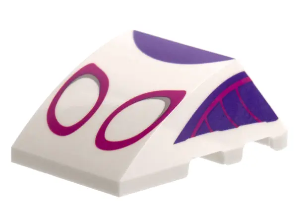 White Wedge 4 x 3 Triple Curved No Studs with Magenta Eye Outlines, Dark Purple Trim Pattern