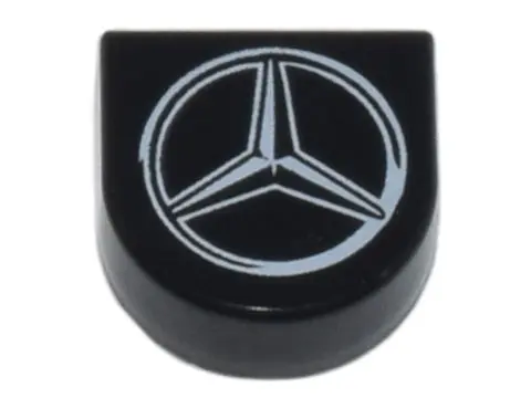 Black Tile, Round 1 x 1 Half Circle Extended with Silver Mercedes-Benz Logo Pattern