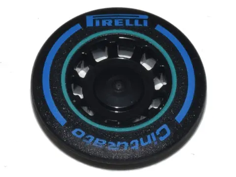 Black Wheel Cover 10 Spoke Recessed with Blue 'PIRELLI' and 'Cinturato' Logo, Dark Turquoise Circle 