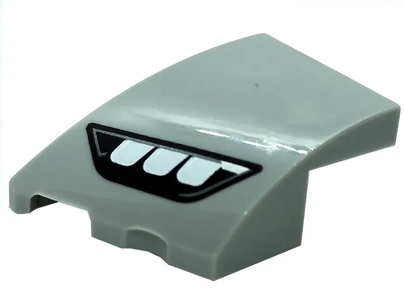 Light Bluish Gray Wedge 3 x 2 Left No Studs with Mercedes-Benz Car Headlight, Silver Outline, 3 Rect