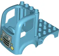 Medium Azure Duplo Car Body Truck 4 x 4 Flatbed with 4 Top Studs with Grille, Headlights, and 'ABC' 