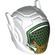 White Minifigure, Headgear Helmet with Ear Antennas with Black and Bright Green Visor with Gold Lowe