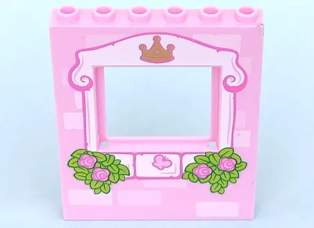 Bright Pink Panel 1 x 6 x 6 with Window with Light Pink Frame, Bricks, Crown, Butterfly, Roses and L