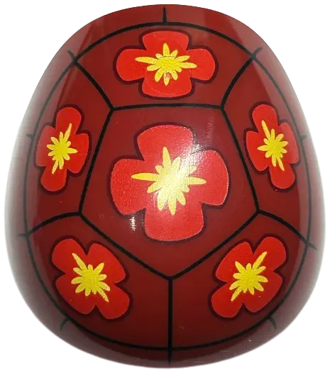 Dark Red Large Figure Armor, Round, Smooth with Black Lines and Red and Yellow Flowers Pattern (Squi
