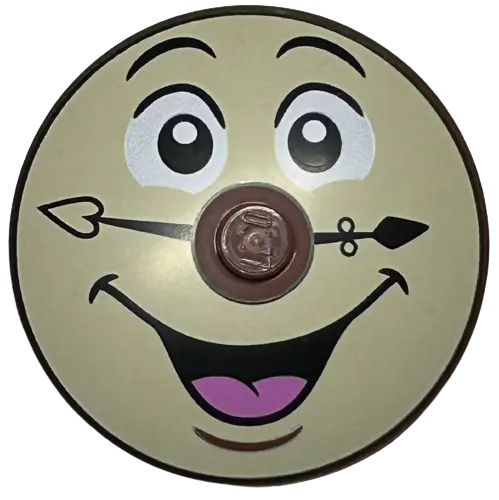Reddish Brown Dish 4 x 4 Inverted (Radar) with Solid Stud with Black Eyebrows and Clock Hands, White