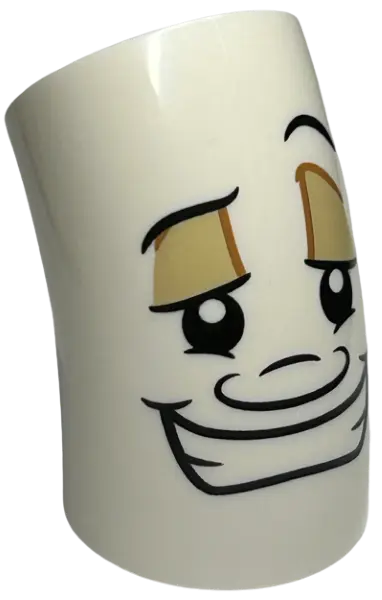 White Brick, Round 2 x 2 D. 45 degrees Elbow with Black Thin Eyebrows, Left Raised, Upper and Lower 