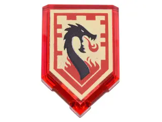 Trans-Red Tile, Modified 2 x 3 Pentagonal with Nexo Power Shield Pattern - Lava Dragon