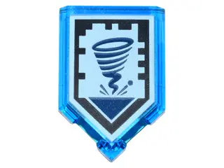 Trans-Dark Blue Tile, Modified 2 x 3 Pentagonal with Nexo Power Shield Pattern - Sword Tornado
